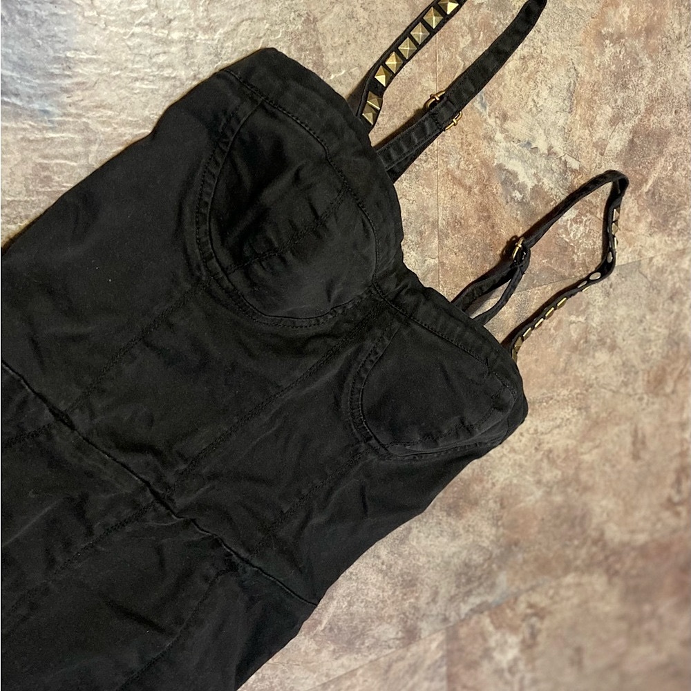 Black Romper with Gold Studded Straps